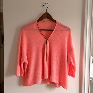 River Island Neon Coral Knit Zip-Front Sweater
